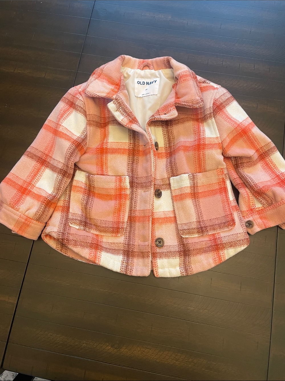 Old Navy Girls' Coral and Cream Plaid Button Jacket